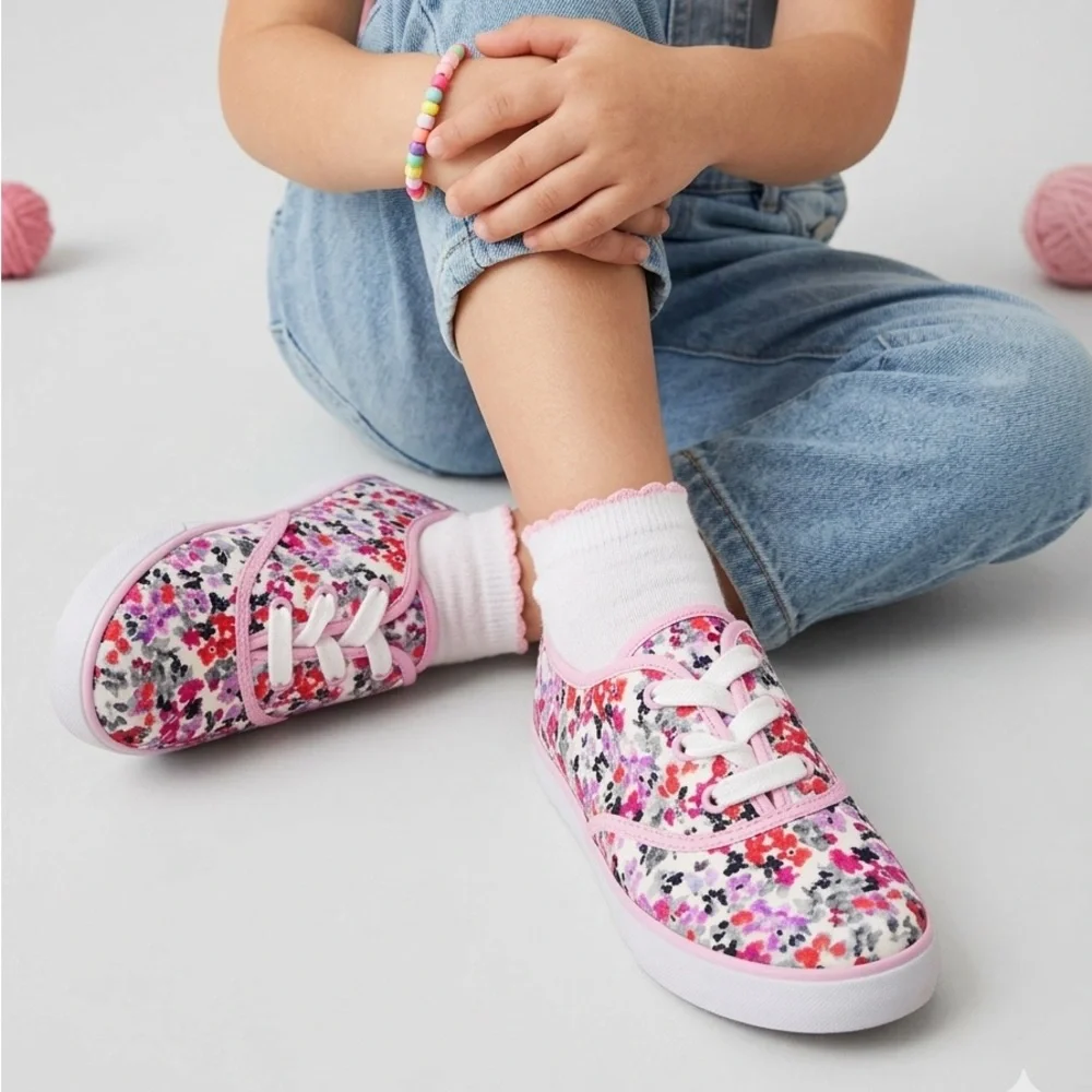 👉 Gymboree Floral Canvas Sneakers Pink Purple White NWT Size 2